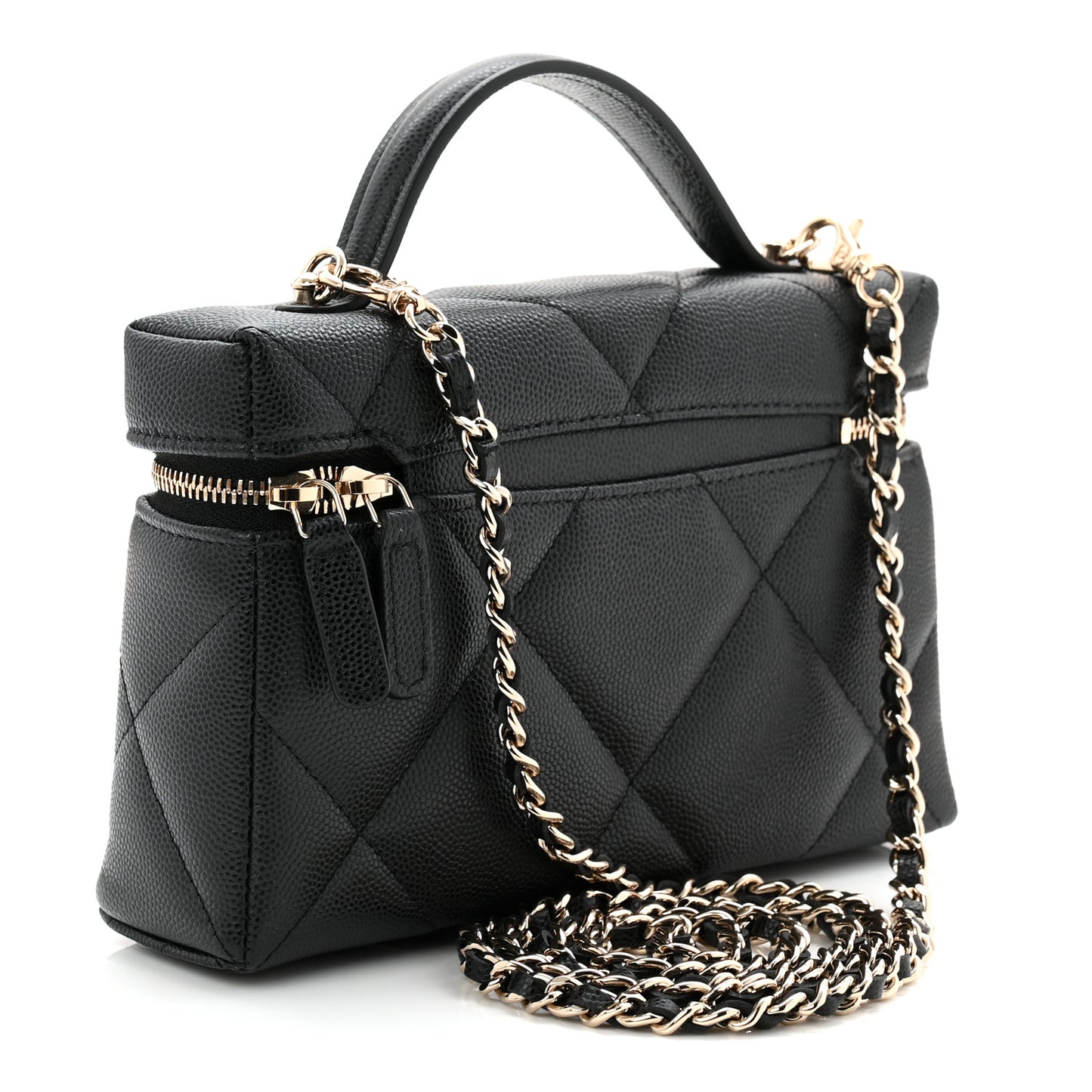 Caviar Quilted Top Handle Slim Vanity With Chain Black