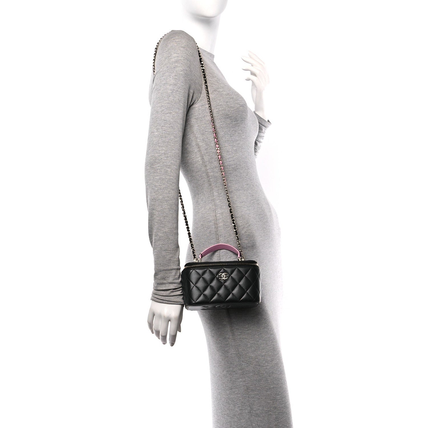 Chanel Lambskin Quilted Small Top Handle Vanity Case With Chain Black Lilac 2 of 11