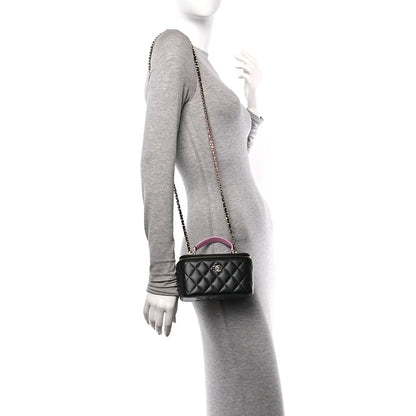 Chanel Lambskin Quilted Small Top Handle Vanity Case With Chain Black Lilac 2 of 11