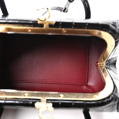 Chanel Calfskin Crocodile Embossed Pretty CC Clutch With Strap Black 5 of 10