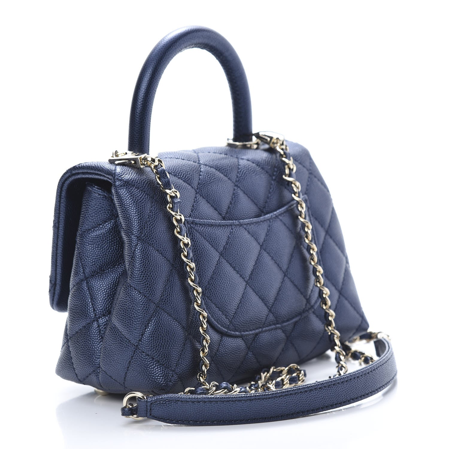 Chanel Metallic Caviar Quilted Extra Mini Coco Handle Flap Dark Blue 4 of 12