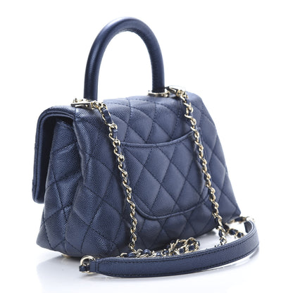 Chanel Metallic Caviar Quilted Extra Mini Coco Handle Flap Dark Blue 4 of 12