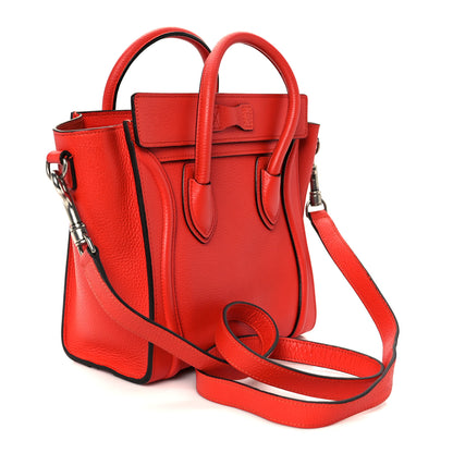 Celine Drummed Calfskin Nano Luggage Vermillion 3 of 10