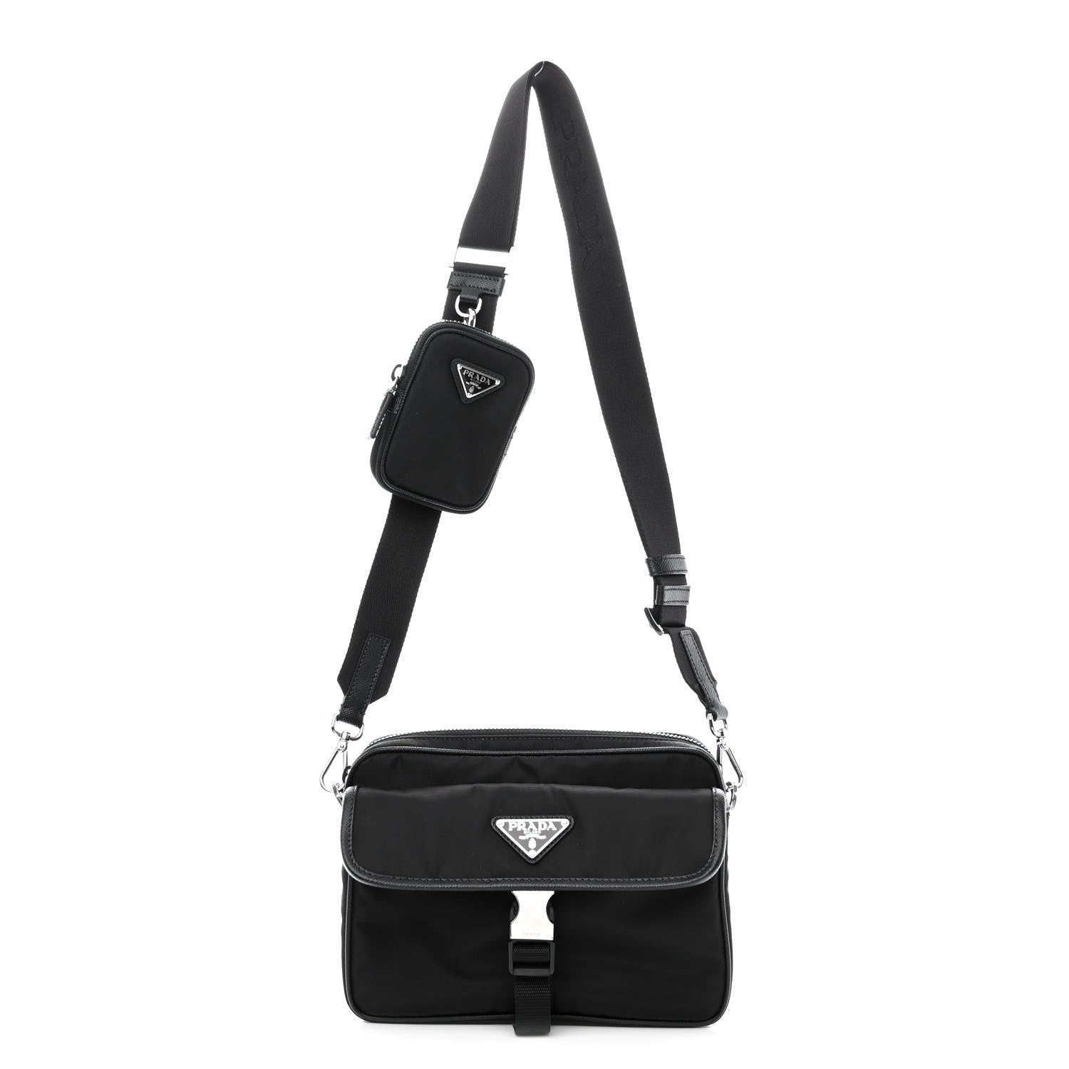 Prada Re-Nylon Saffiano Pocket Single Snap Buckle Shoulder Bag Black 1 of 13