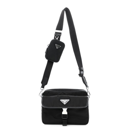 Prada Re-Nylon Saffiano Pocket Single Snap Buckle Shoulder Bag Black 1 of 13
