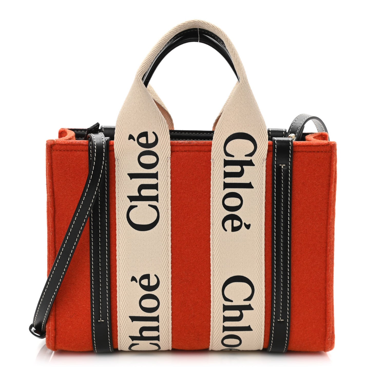 Felt Calfskin Small Woody Ribbon Tote With Strap Orange