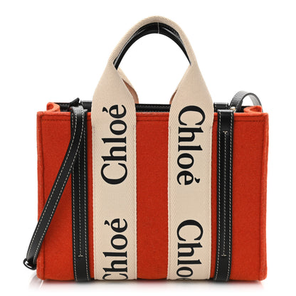 Chloe Felt Calfskin Small Woody Ribbon Tote With Strap Orange 1 of 9