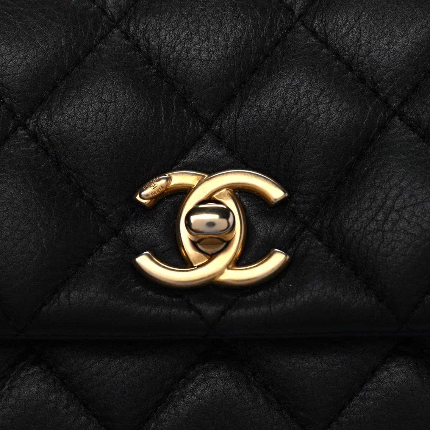 Calfskin Quilted Top Handle Flap Black