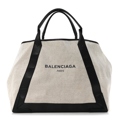 Balenciaga Cotton Canvas Calfskin M Navy Cabas Natural Black 1 of 11
