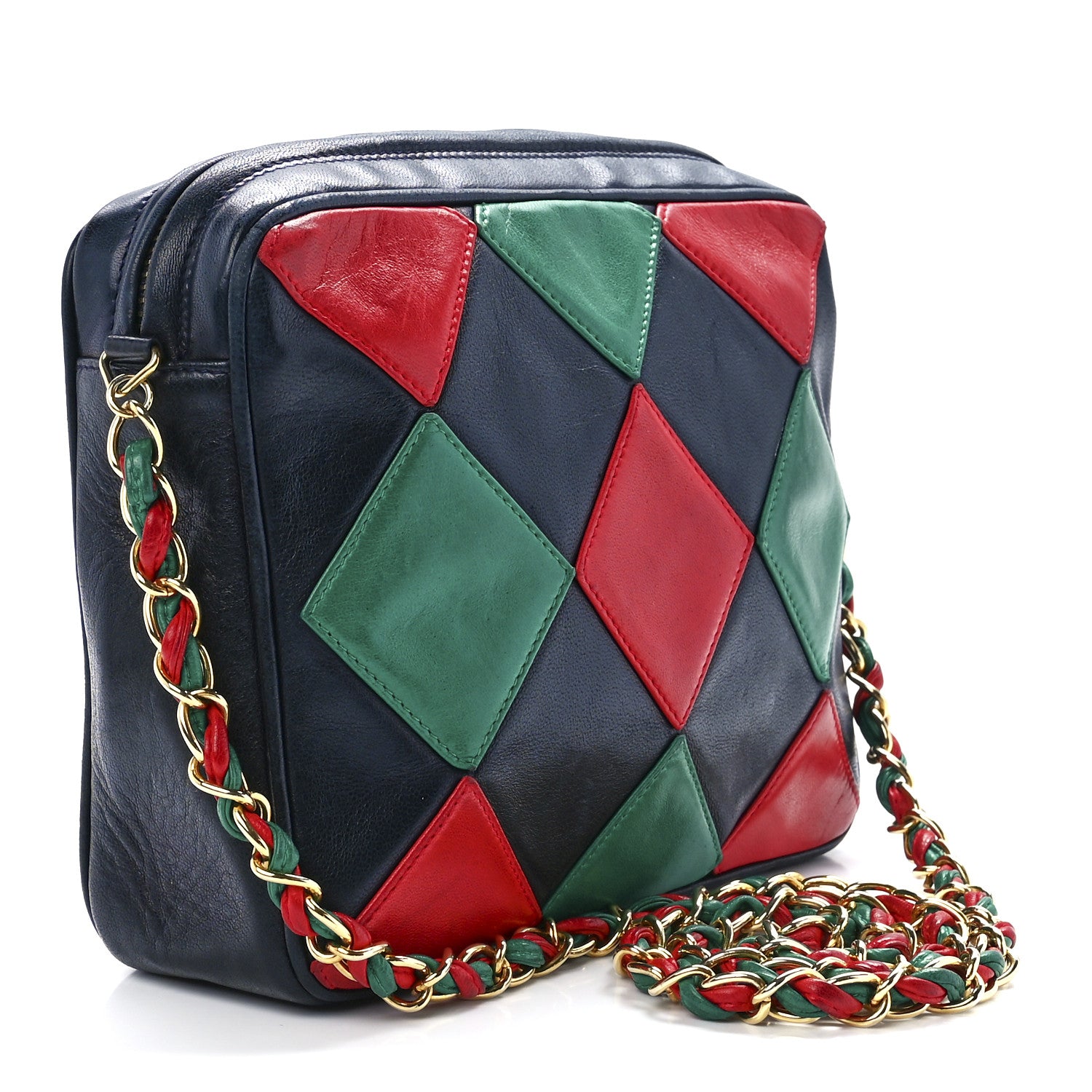 Chanel Lambskin Quilted Patchwork Camera Tassel Bag Navy Green Red 3 of 11