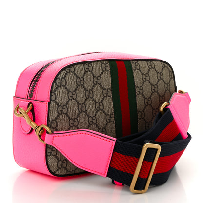 Gucci GG Supreme Monogram Textured Dollar Calfskin Web Ophidia Small Crossbody Bag Beige Ebony Fuchsia 3 of 10