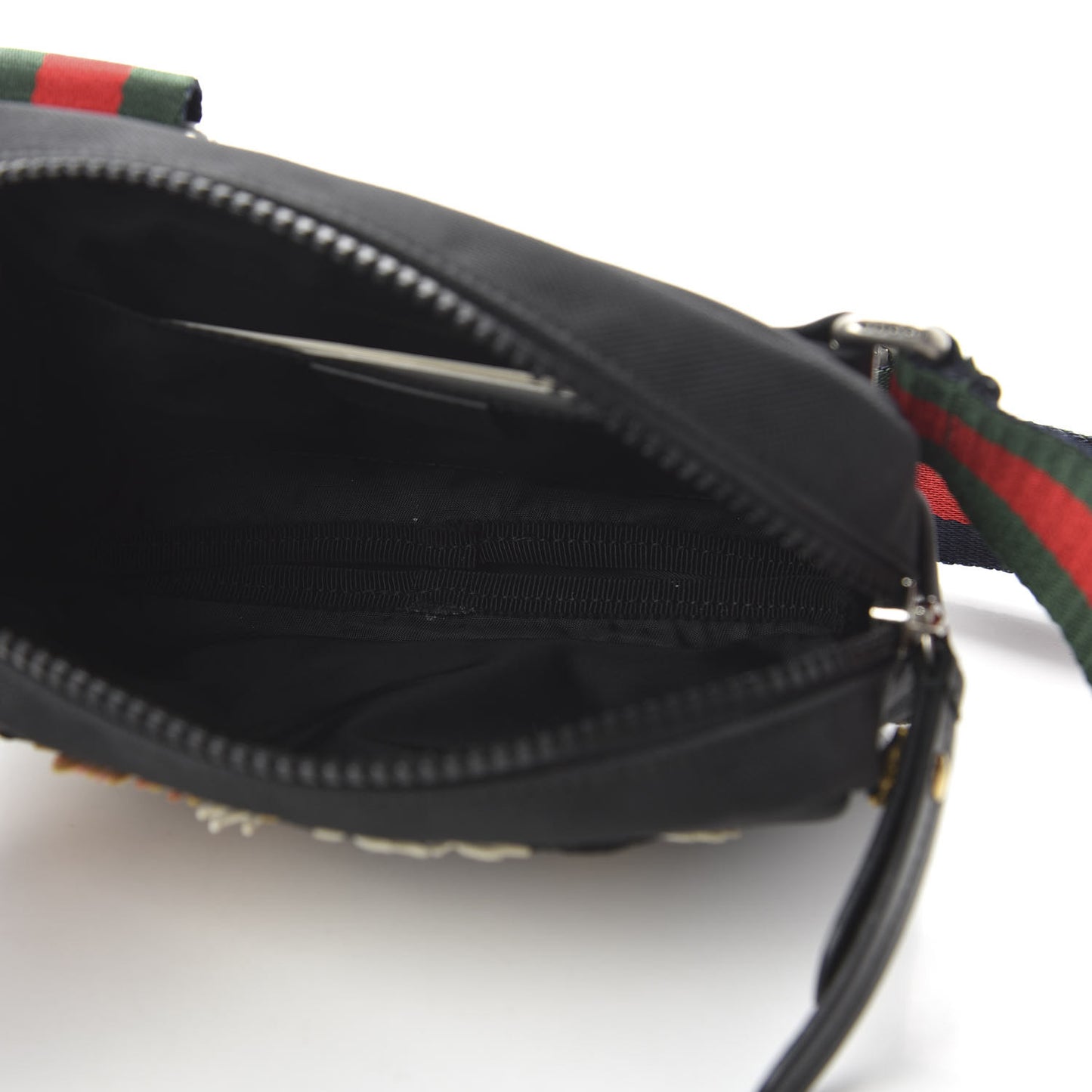 Canvas Web Tiger Embroidered Messenger Bag Black