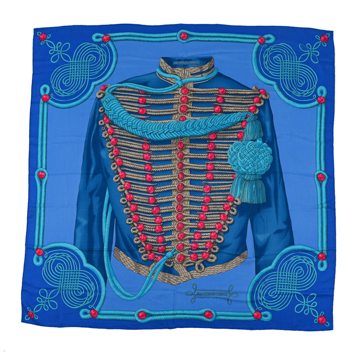 Cashmere Silk Brandebourgs Shawl 140 Bleu Turquoise Fuchsia