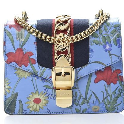 Gucci Shangai Calfskin Web New Flora Mini Sylvie Chain Shoulder Bag Azure 8 of 10