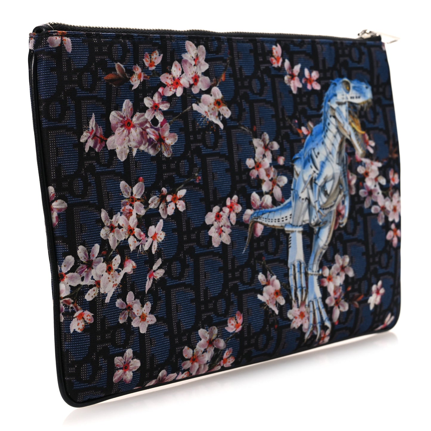 x Sorayama Nylon Grained Calfskin Oblique Zipped Pouch Navy Blue