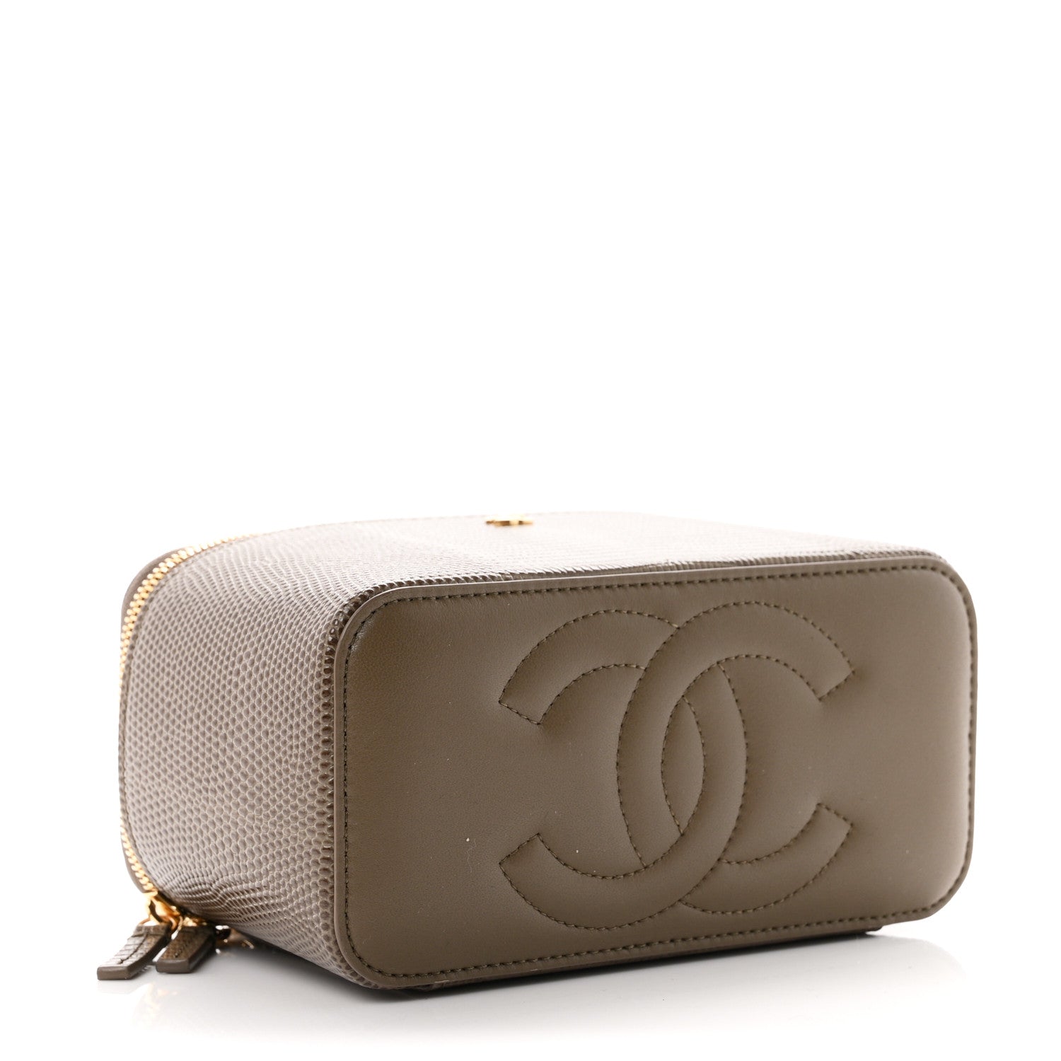 Chanel Calfskin Lizard Embossed Top Handle Vanity With Chain Dark Khaki 4 of 11