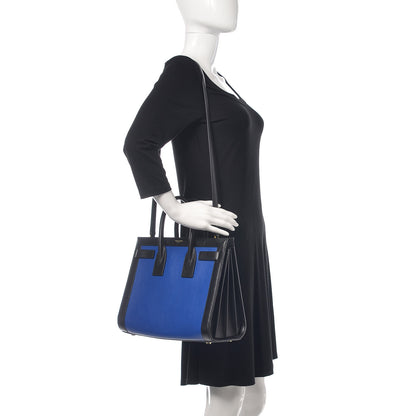 Saint Laurent Calfskin Bi-Color Small Sac De Jour Royal Blue Black 2 of 13