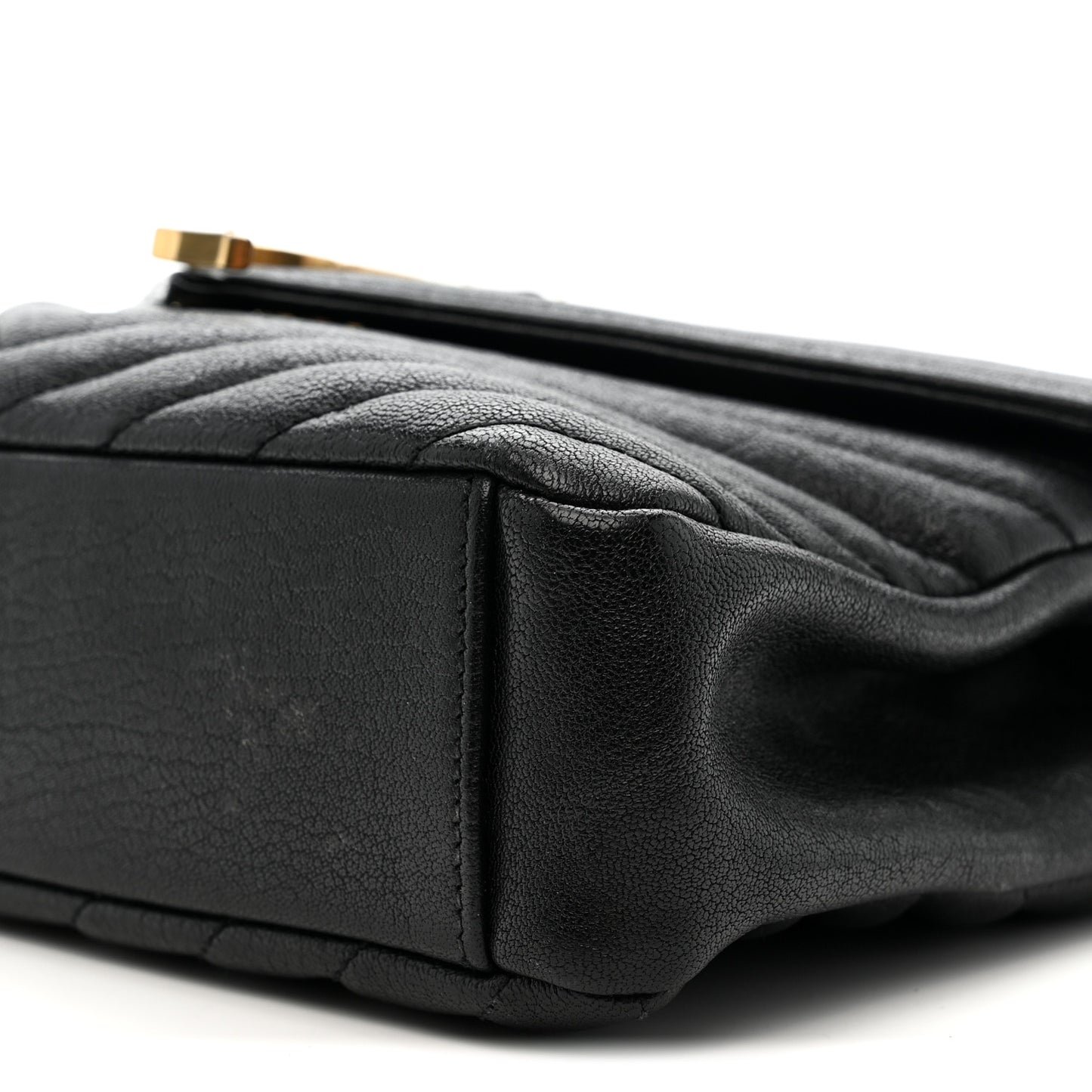 Sheepskin Matelasse Chevron Monogram Medium College Bag Black
