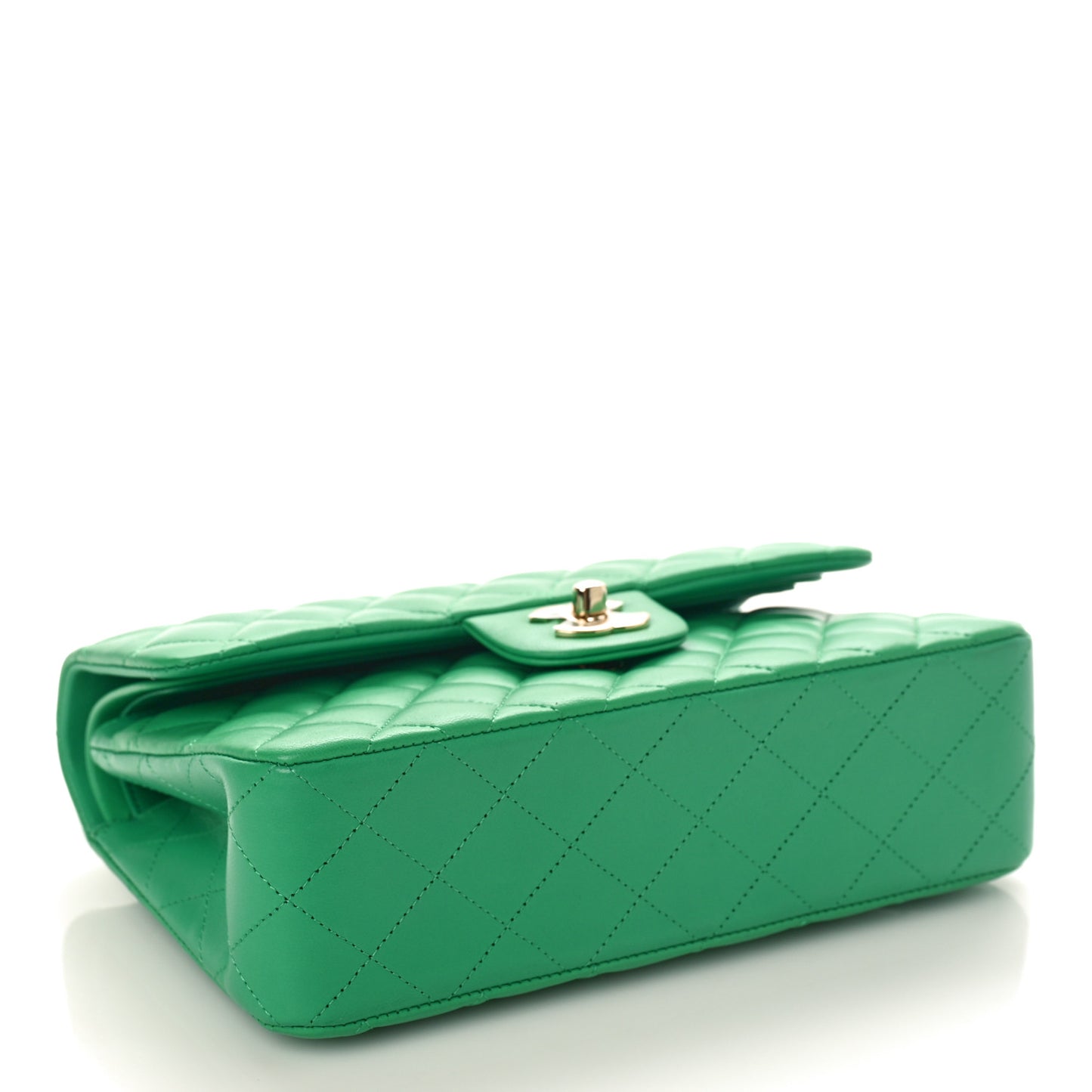 Lambskin Quilted Small Double Flap Green
