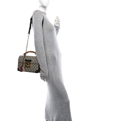 Gucci GG Supreme Monogram Small Padlock Bamboo Shoulder Bag Beige Black Cuir 2 of 15