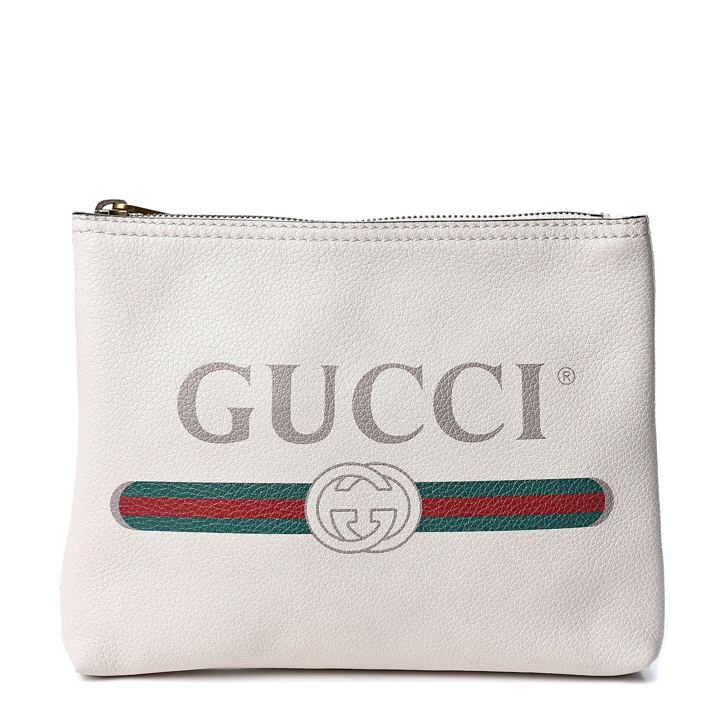 Pebbled Calfskin Medium Logo Portfolio Clutch White