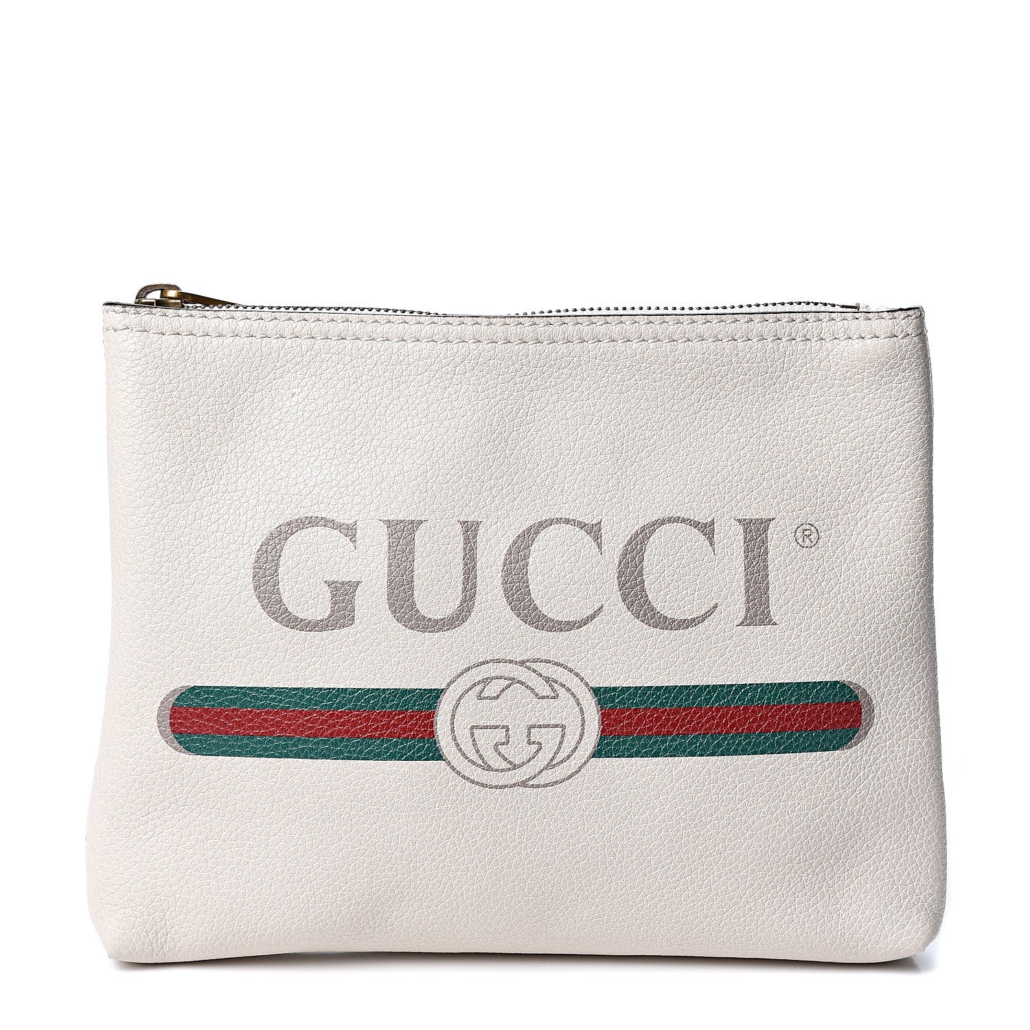 Gucci Pebbled Calfskin Medium Logo Portfolio Clutch White 1 of 8