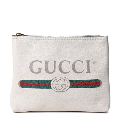 Gucci Pebbled Calfskin Medium Logo Portfolio Clutch White 1 of 8