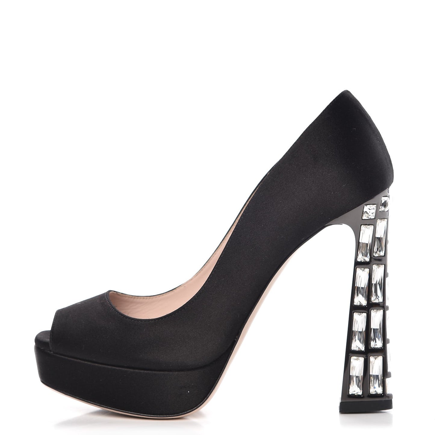 Satin Crystal Peep Toe Pumps 37 Black