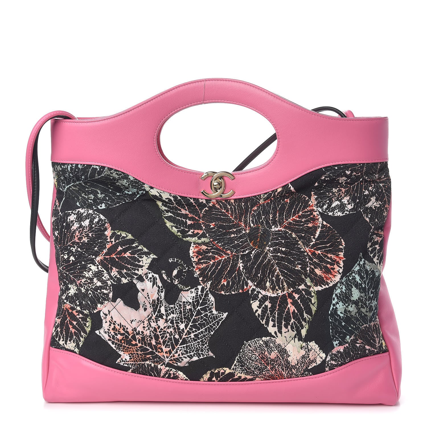 Chanel Calfskin Canvas Printed Medium 31 Shopping Bag Pink Black 1 of 11