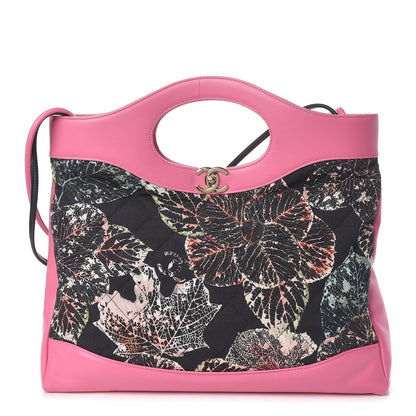 Chanel Calfskin Canvas Printed Medium 31 Shopping Bag Pink Black 1 of 11
