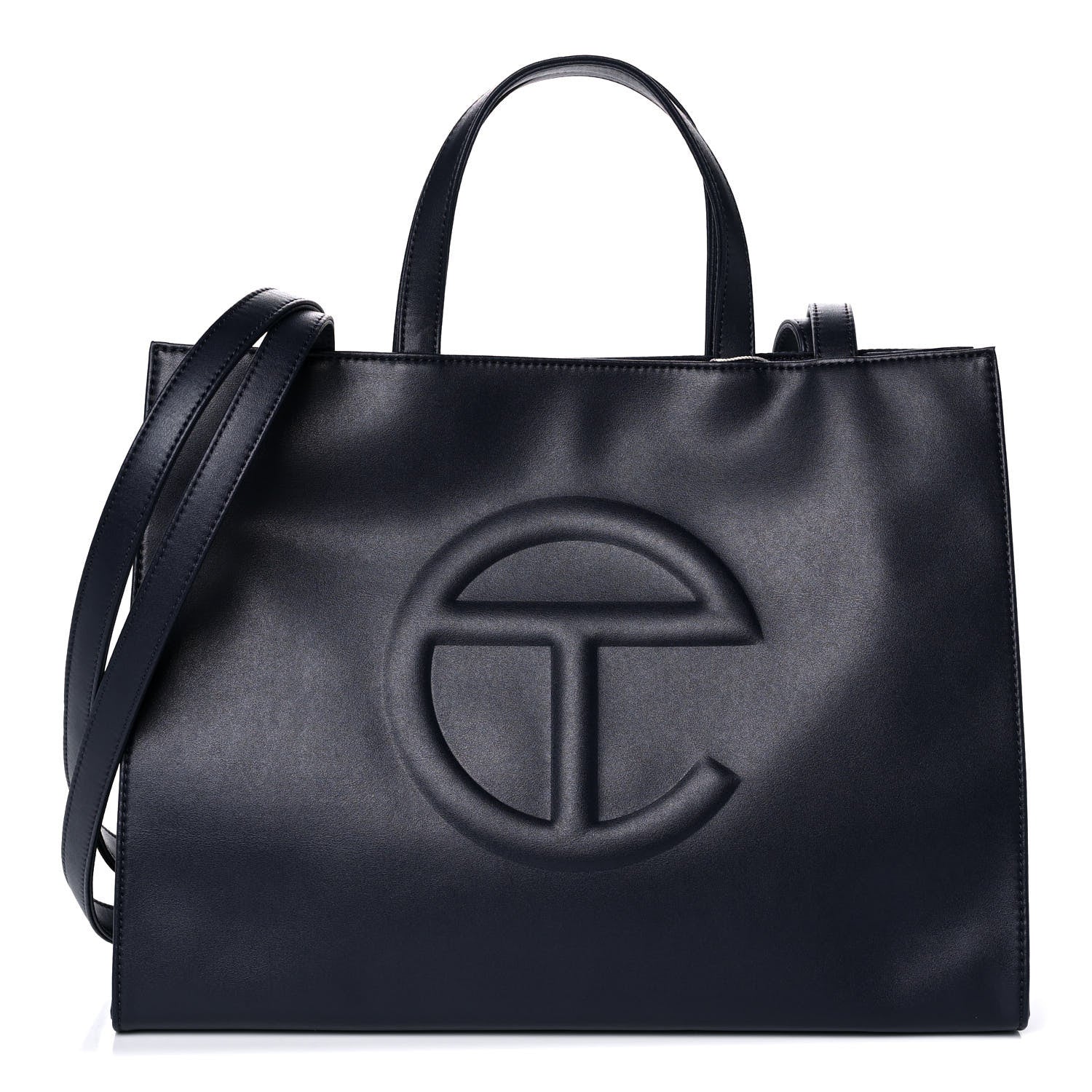TELFAR Vegan Leather Medium Shopping Bag Navy FASHIONPHILE