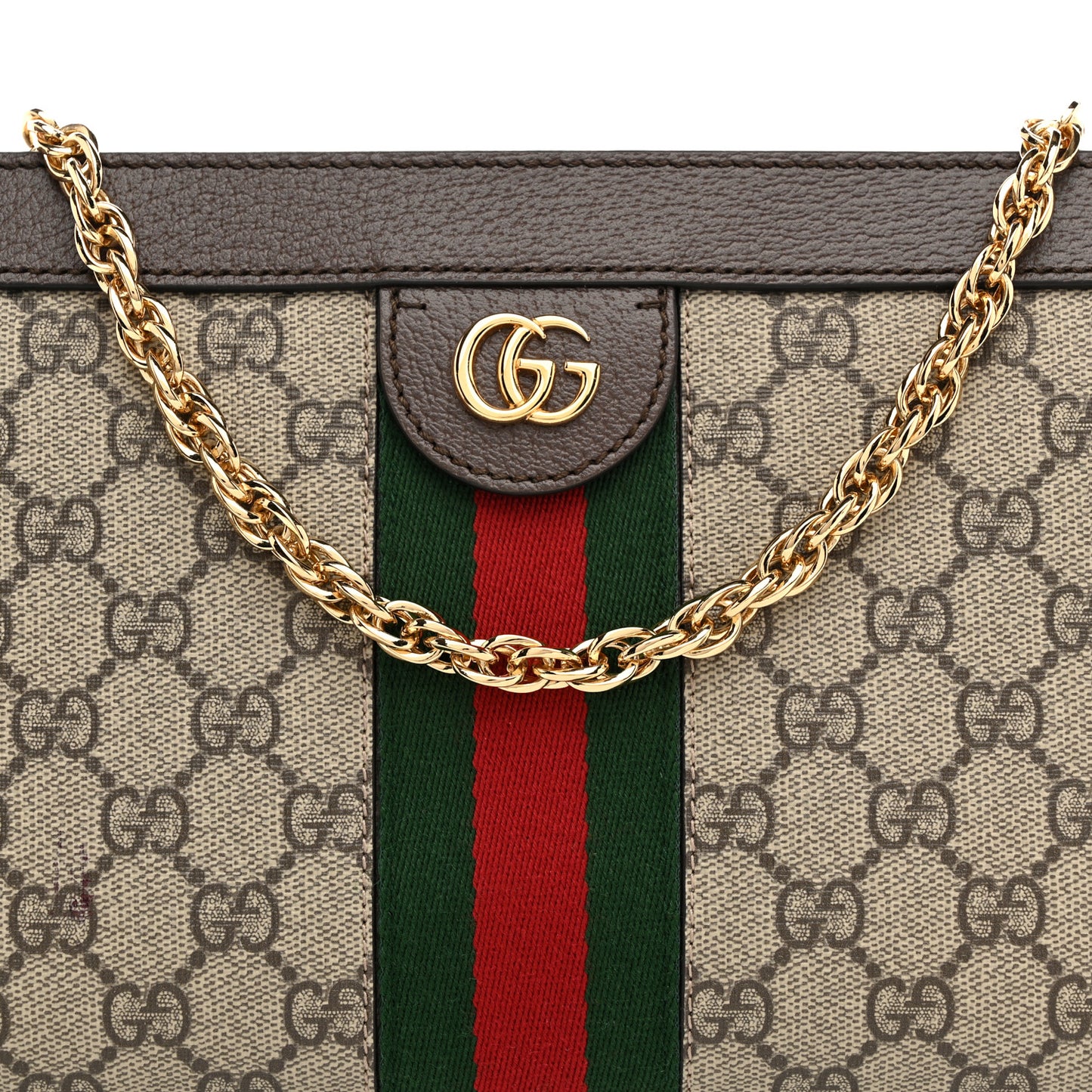 GG Supreme Monogram Web Small Ophidia Chain Shoulder Bag Brown
