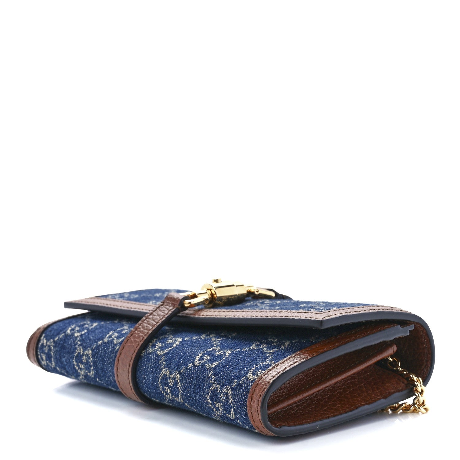 Gucci New Denim GG Monogram Jackie 1961 Chain Wallet Blue Tea Cuir 9 of 11
