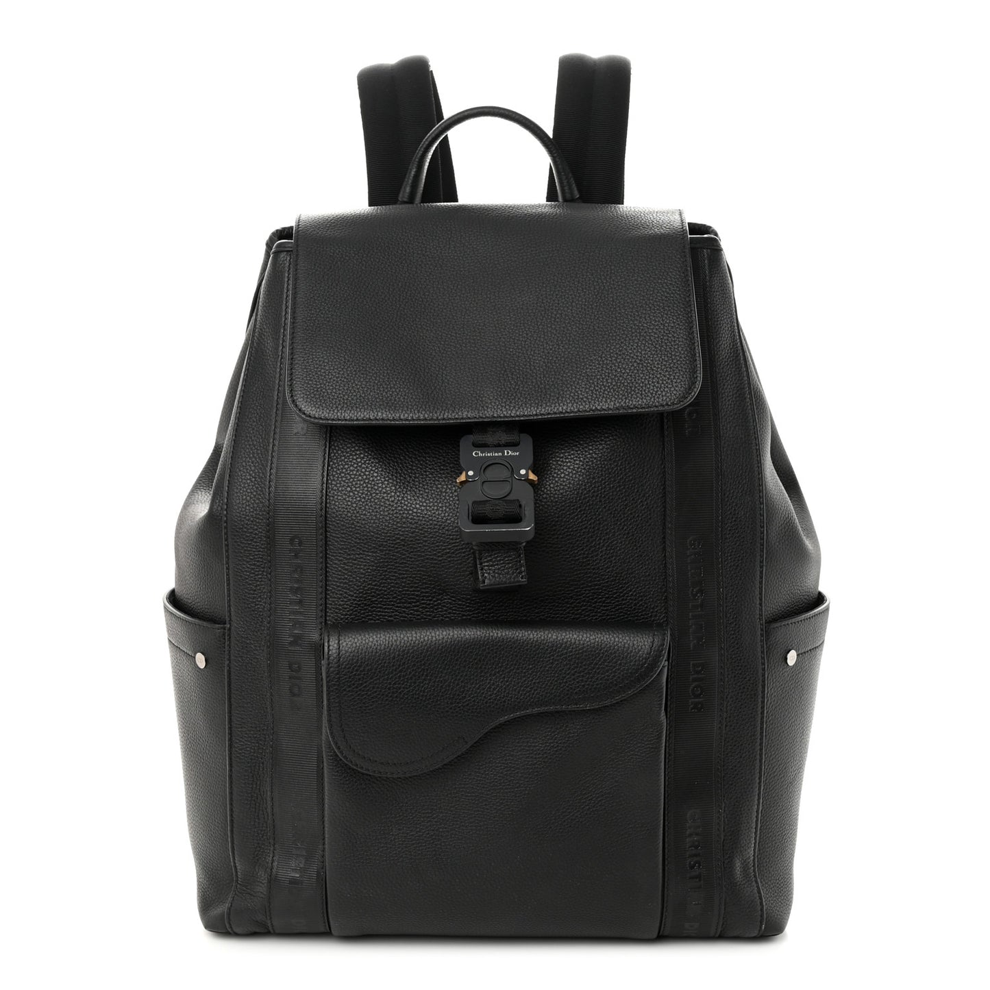 Grained Calfskin Saddle Backpack Black