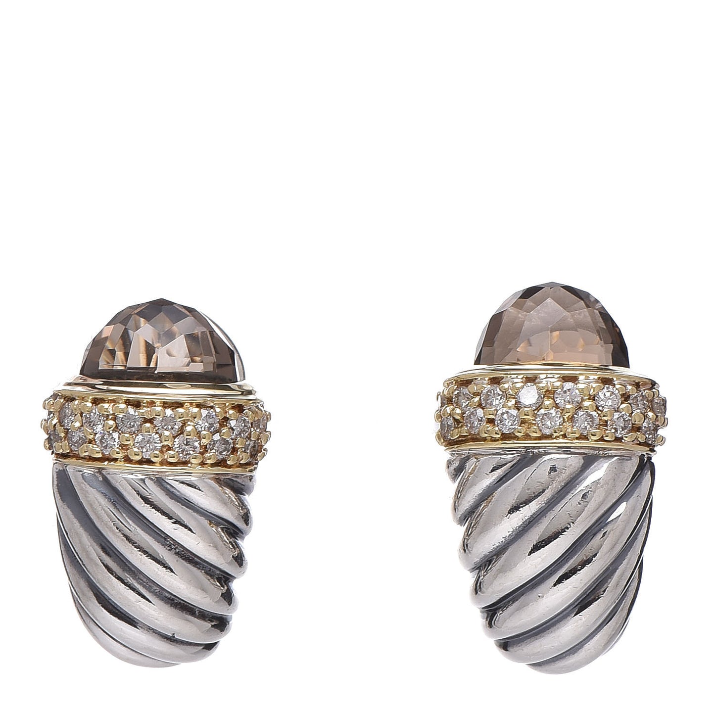 Sterling Silver 18K Yellow Gold Smoky Quartz Diamond Shrimp Earrings