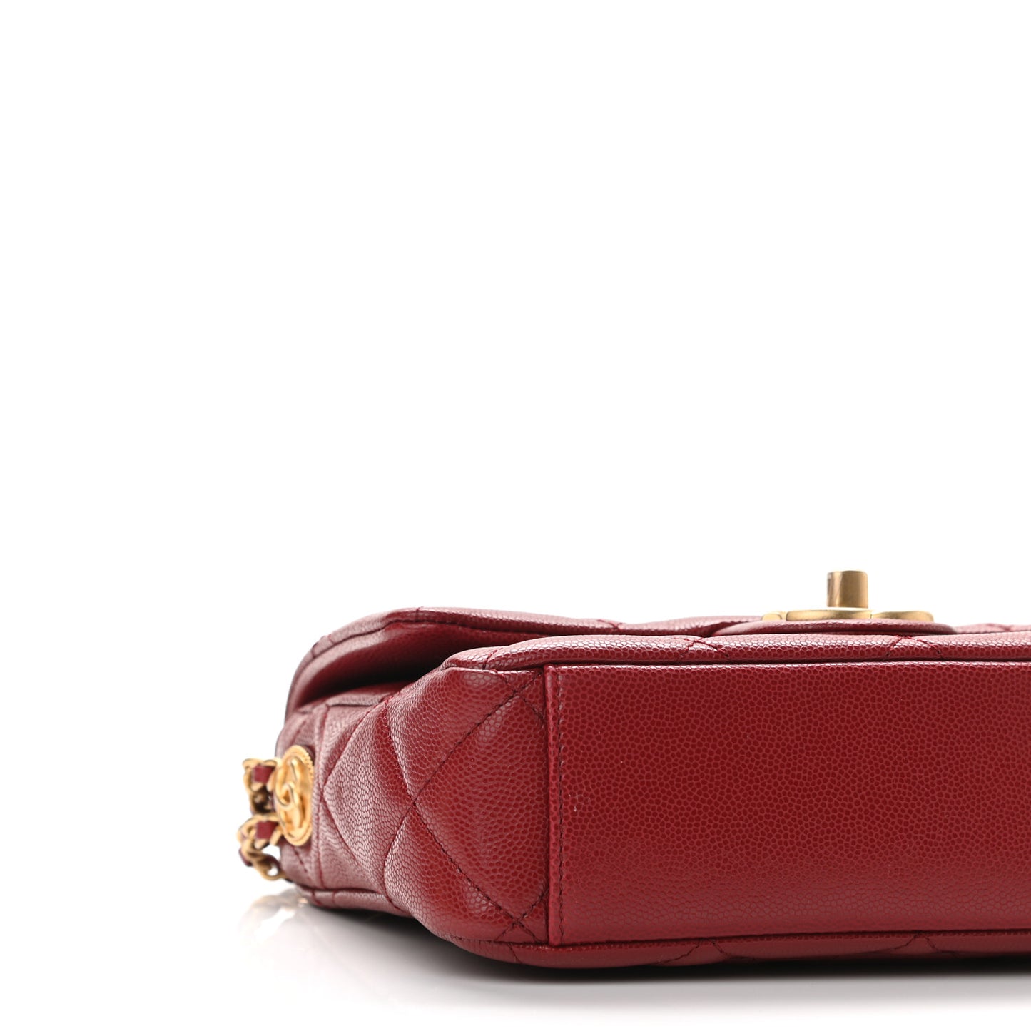 Caviar Quilted Small Twist Your Buttons Flap Burgundy