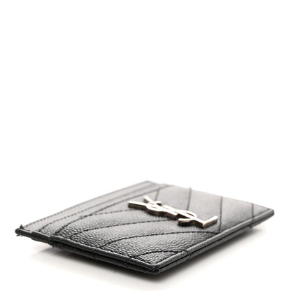 Saint Laurent SAINT LAURENT Grain De Poudre Matelasse Chevron Monogram Credit Card Case Black 4 of 9