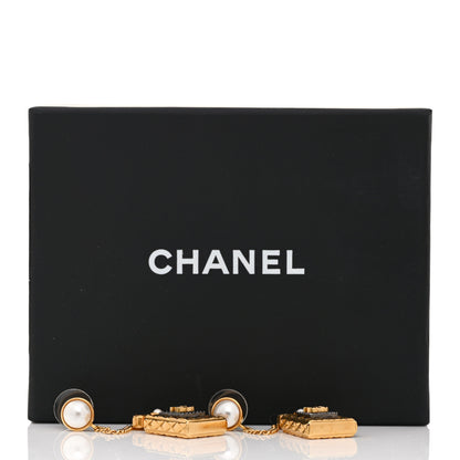 Chanel Crystal Pearl CC Perfume Bottle Chain Drop Earrings Gold 5 of 5