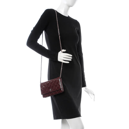 Chanel Patent Quilted Wallet On Chain WOC Burgundy 2 of 9