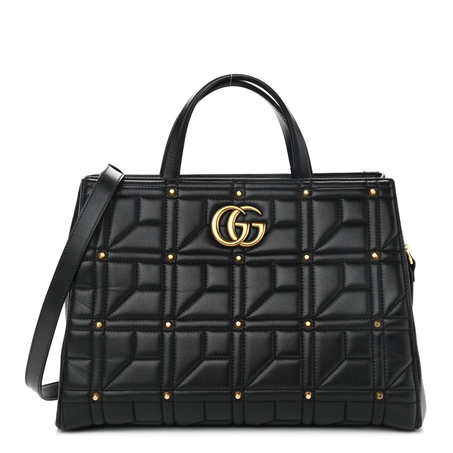 Calfskin Matelasse Studded Medium GG Marmont Tote Black