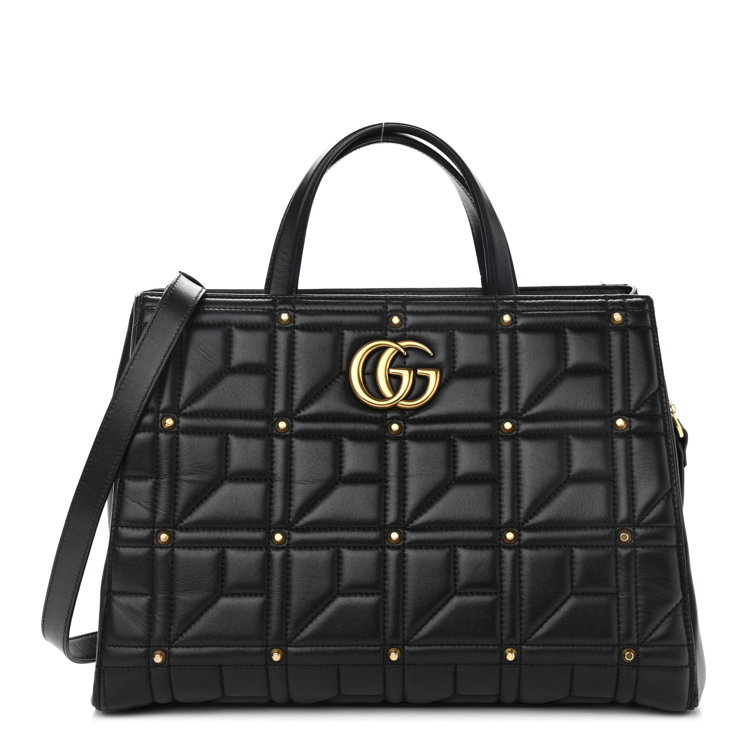 Gucci Calfskin Matelasse Studded Medium GG Marmont Tote Black 1 of 21