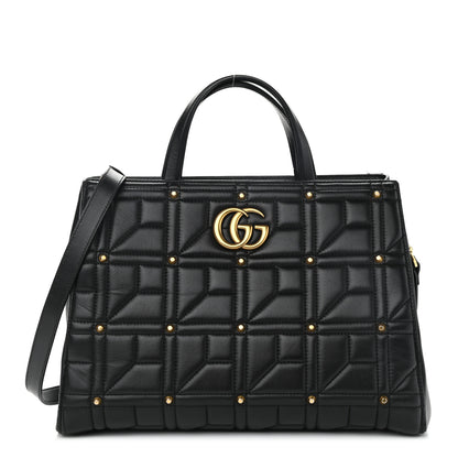 Gucci Calfskin Matelasse Studded Medium GG Marmont Tote Black 1 of 21