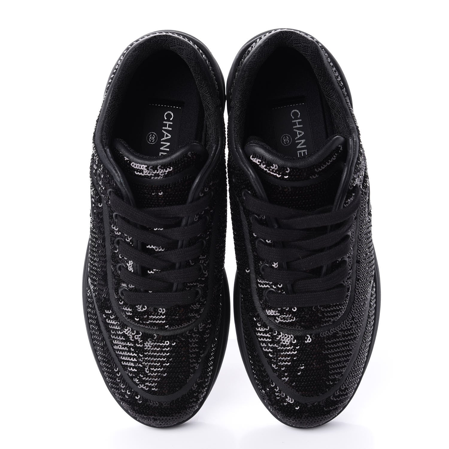 Chanel Sequin CC Sneakers 38.5 Black 5 of 10