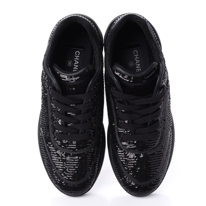 Chanel Sequin CC Sneakers 38.5 Black 5 of 10