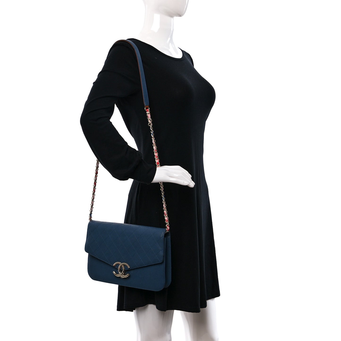 Grained Calfskin Quilted Cuba Flap Blue