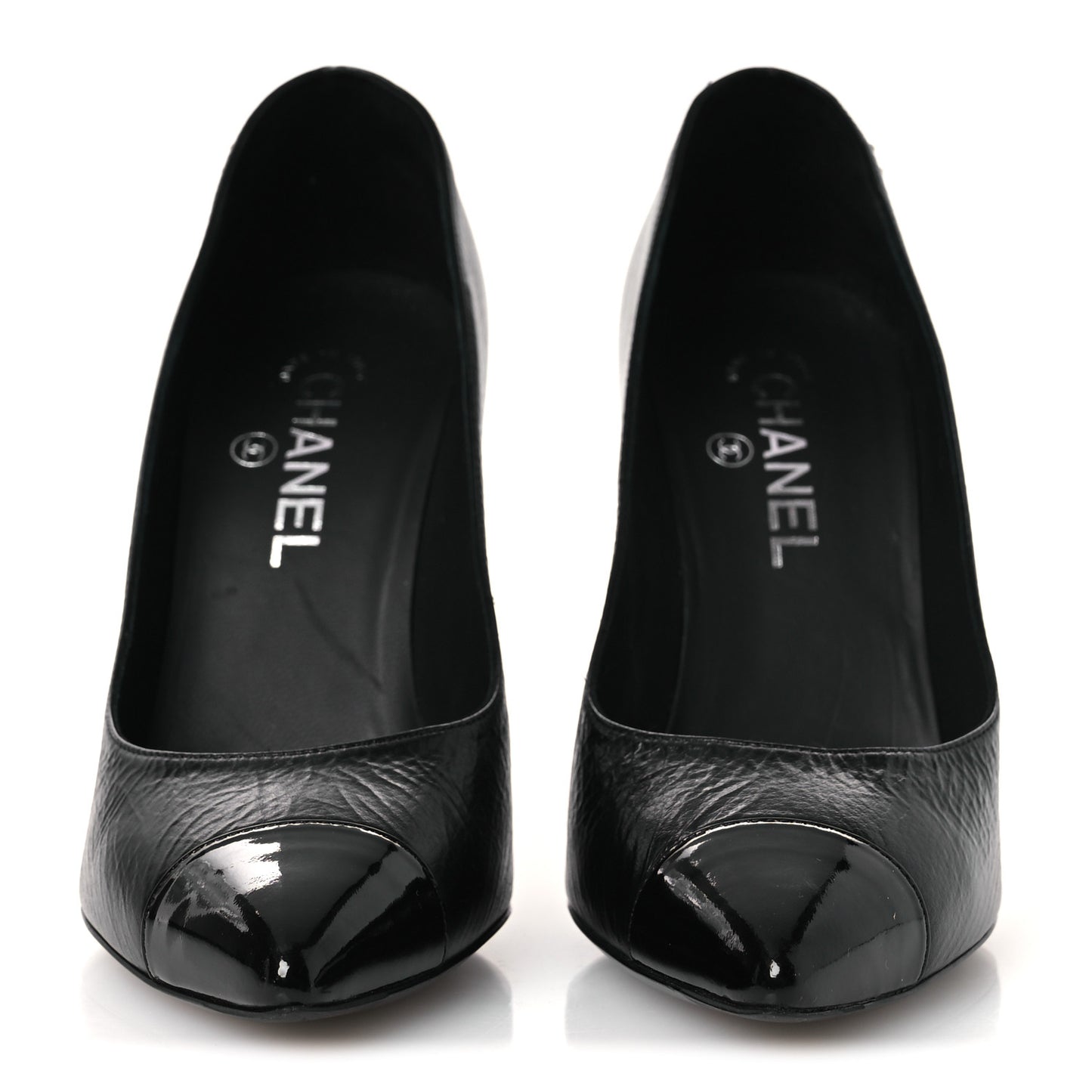 Crumpled Calfskin Knotted Heel Cap Toe Pumps 39.5 Black