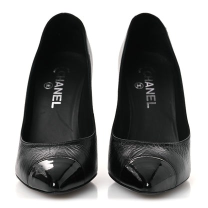 Chanel Crumpled Calfskin Knotted Heel Cap Toe Pumps 39.5 Black 3 of 14