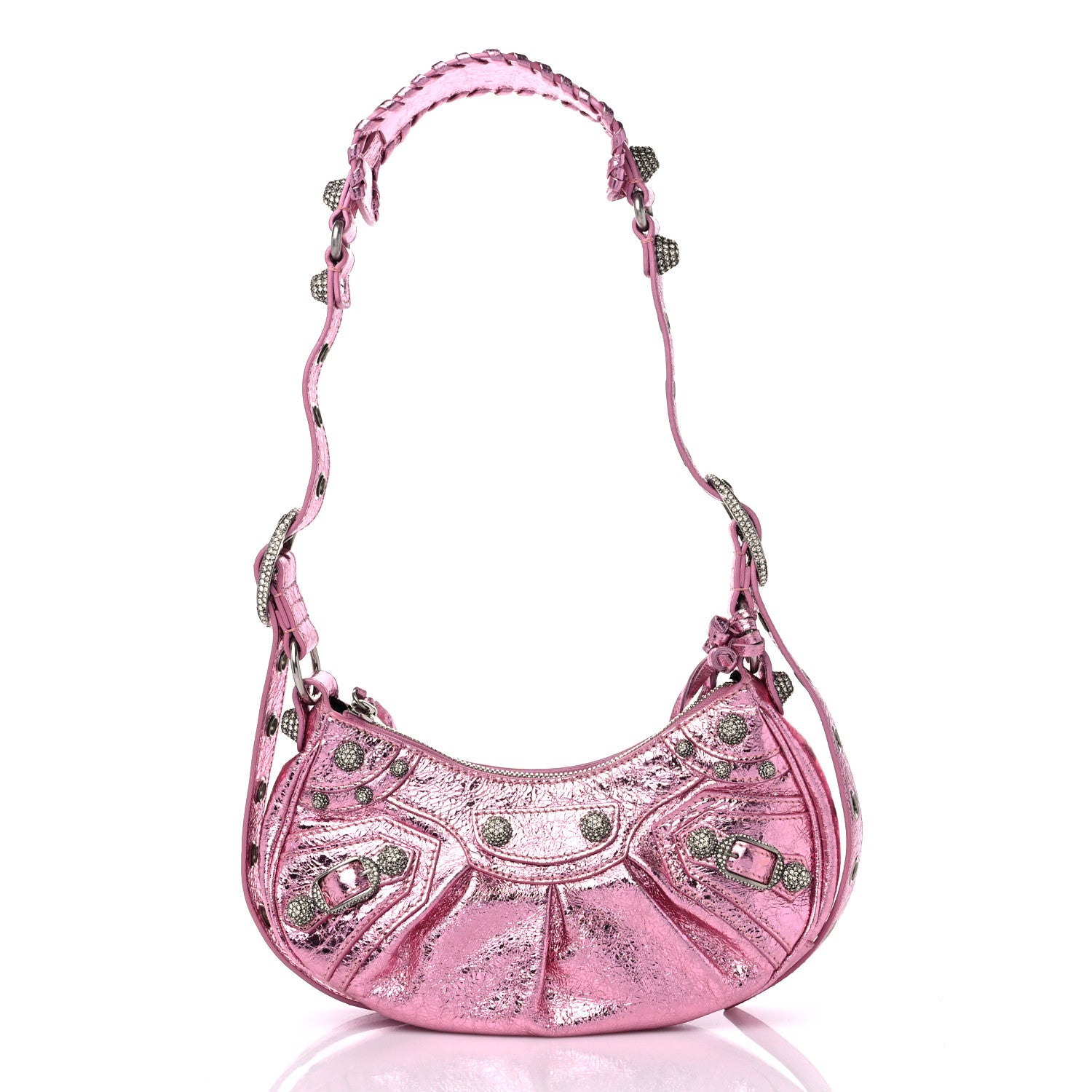 Balenciaga Metallic Agneau Arena Crystal Le Cagole Shoulder Bag XS Met Pink 3 of 9