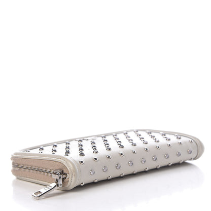 Prada Saffiano Vernice Crystal Studded Zip Around Wallet White 4 of 13
