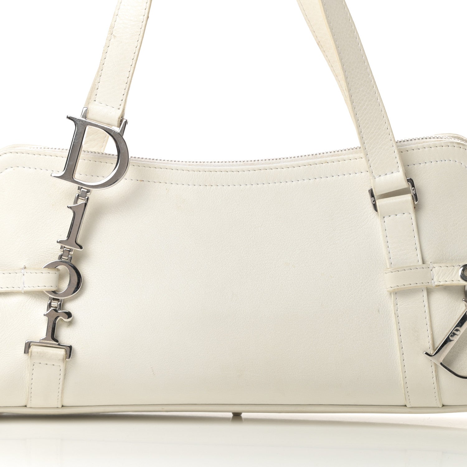 Christian Dior Calfskin Logo Charms Boston White 8 of 17